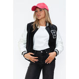 Love Me Now PU Leather Contrast Snap Down Bomber Jacket- Black - Spicie's Boutique