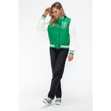 Love Me Now PU Leather Contrast Snap Down Bomber Jacket- Green - Spicie's Boutique