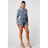 LONG SLEEVE DENIM ROMPER - Spicie's Boutique