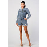 LONG SLEEVE DENIM ROMPER - Spicie's Boutique
