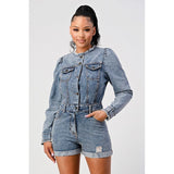 LONG SLEEVE DENIM ROMPER - Spicie's Boutique