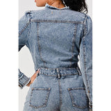 LONG SLEEVE DENIM ROMPER - Spicie's Boutique