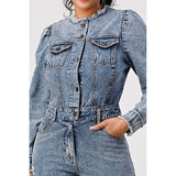LONG SLEEVE DENIM ROMPER - Spicie's Boutique
