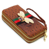 Queen Bee Stripe Ostrich Double Zip Around Wallet - Spicie's Boutique