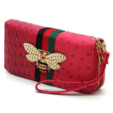 Queen Bee Stripe Ostrich Double Zip Around Wallet - Spicie's Boutique