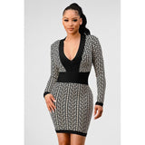ATHINA BLACK AND WHITE PRINT BANDAGE DRESS - Spicie's Boutique
