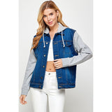 Women's Denim Jacket with Fleece Hoodies - Spicie's Boutique
