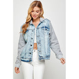 Women's Denim Jacket with Fleece Hoodies - Spicie's Boutique