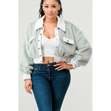 CASUAL DENIM CONTRAST FUR CROP JACKET - Spicie's Boutique