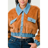 CASUAL DENIM CONTRAST FUR CROP JACKET - Spicie's Boutique