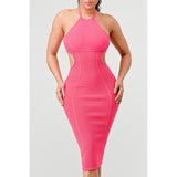 HALTER HOLLOW OUT BODYCON BANDAGE DRESS - Spicie's Boutique