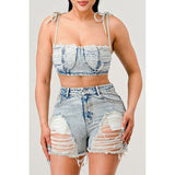ATHINA No strings attached distressed denim set - Spicie's Boutique