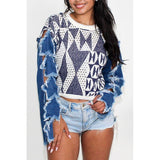 STAR SLEEVE KNIT DENIM CONTRAST TOP - Spicie's Boutique