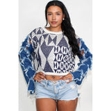 STAR SLEEVE KNIT DENIM CONTRAST TOP - Spicie's Boutique