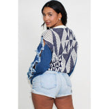 STAR SLEEVE KNIT DENIM CONTRAST TOP - Spicie's Boutique