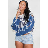 STAR SLEEVE KNIT DENIM CONTRAST TOP - Spicie's Boutique