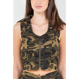 American Bazi Zip Up Camo Crop Denim Vest - Spicie's Boutique