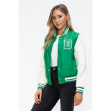 Love Me Now PU Leather Contrast Snap Down Bomber Jacket- Green - Spicie's Boutique