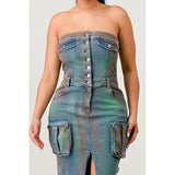 ATHINA VINTAGE HAND WASHED BUTTON UP SLIT DRESS - Spicie's Boutique