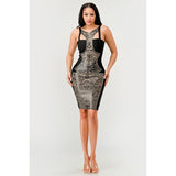 Dark Aztec Printed Bandage Dress - Spicie's Boutique
