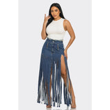 Bohemian Rhapsody Fringe Denim Skirt - Spicie's Boutique