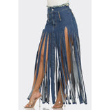 Bohemian Rhapsody Fringe Denim Skirt - Spicie's Boutique