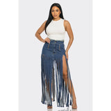 Bohemian Rhapsody Fringe Denim Skirt - Spicie's Boutique