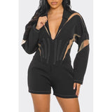 Chic Mesh-Panelled Black Romper - Spicie's Boutique