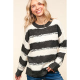 Haptics Striped Contrast Distressed Sweater - Spicie's Boutique
