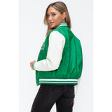 Love Me Now PU Leather Contrast Snap Down Bomber Jacket- Green - Spicie's Boutique