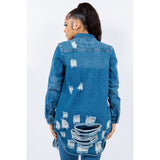 Distressed Button Up Long Sleeve Denim Jacket - Spicie's Boutique