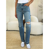 Judy Blue Mid Rise Destroyed Hem Distressed Jeans - Spicie's Boutique