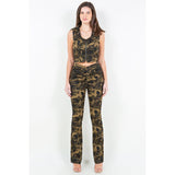 American Bazi V-Cut Ruched Camo Flare Pants - Spicie's Boutique