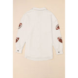 Sequin Football Patch Collared Neck Snap Button Jacket - Spicie's Boutique