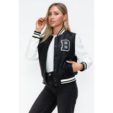 Love Me Now PU Leather Contrast Snap Down Bomber Jacket- Black - Spicie's Boutique