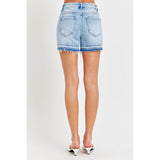 RISEN High Rise Distressed Hem Denim Shorts - Spicie's Boutique