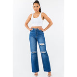 American Bazi High Waist Distressed Wide Leg Jeans - Spicie's Boutique