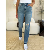 Judy Blue Mid Rise Destroyed Hem Distressed Jeans - Spicie's Boutique