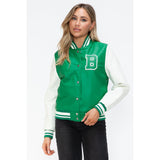 Love Me Now PU Leather Contrast Snap Down Bomber Jacket- Green - Spicie's Boutique