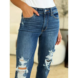 Judy Blue Mid Rise Distressed Raw Hem Jeans - Spicie's Boutique