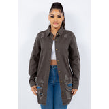 American Bazi Distressed Button Up Long Sleeve Denim Jacket - Spicie's Boutique