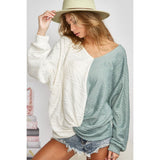 BiBi Twist Front Contrast Cable Knit Top - Spicie's Boutique
