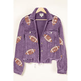 Football Sequin Embroidery Washed Corduroy Jacket - Spicie's Boutique