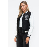 Love Me Now PU Leather Contrast Snap Down Bomber Jacket- Black - Spicie's Boutique