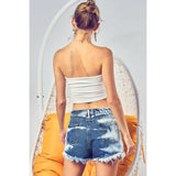 BiBi US Flag Theme Bleached Denim Shorts - Spicie's Boutique