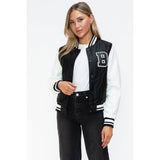 Love Me Now PU Leather Contrast Snap Down Bomber Jacket- Black - Spicie's Boutique