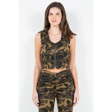 American Bazi Zip Up Camo Crop Denim Vest - Spicie's Boutique