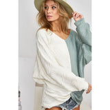 BiBi Twist Front Contrast Cable Knit Top - Spicie's Boutique