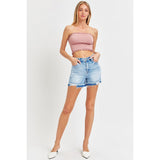 RISEN High Rise Distressed Hem Denim Shorts - Spicie's Boutique