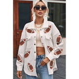 Sequin Football Patch Collared Neck Snap Button Jacket - Spicie's Boutique